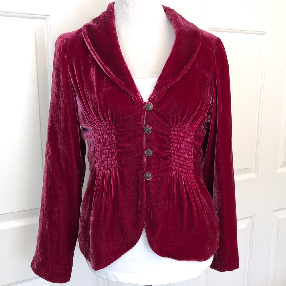 Soft Surroundings Wine Berry Velvet Peplum Jacket